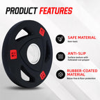 Fitvids Olympic Cast Iron 2-Inch Weight Plate for Strength Training & Weightlifting - Rubber Coate Style - 2.5LB Set of 4 - Blac