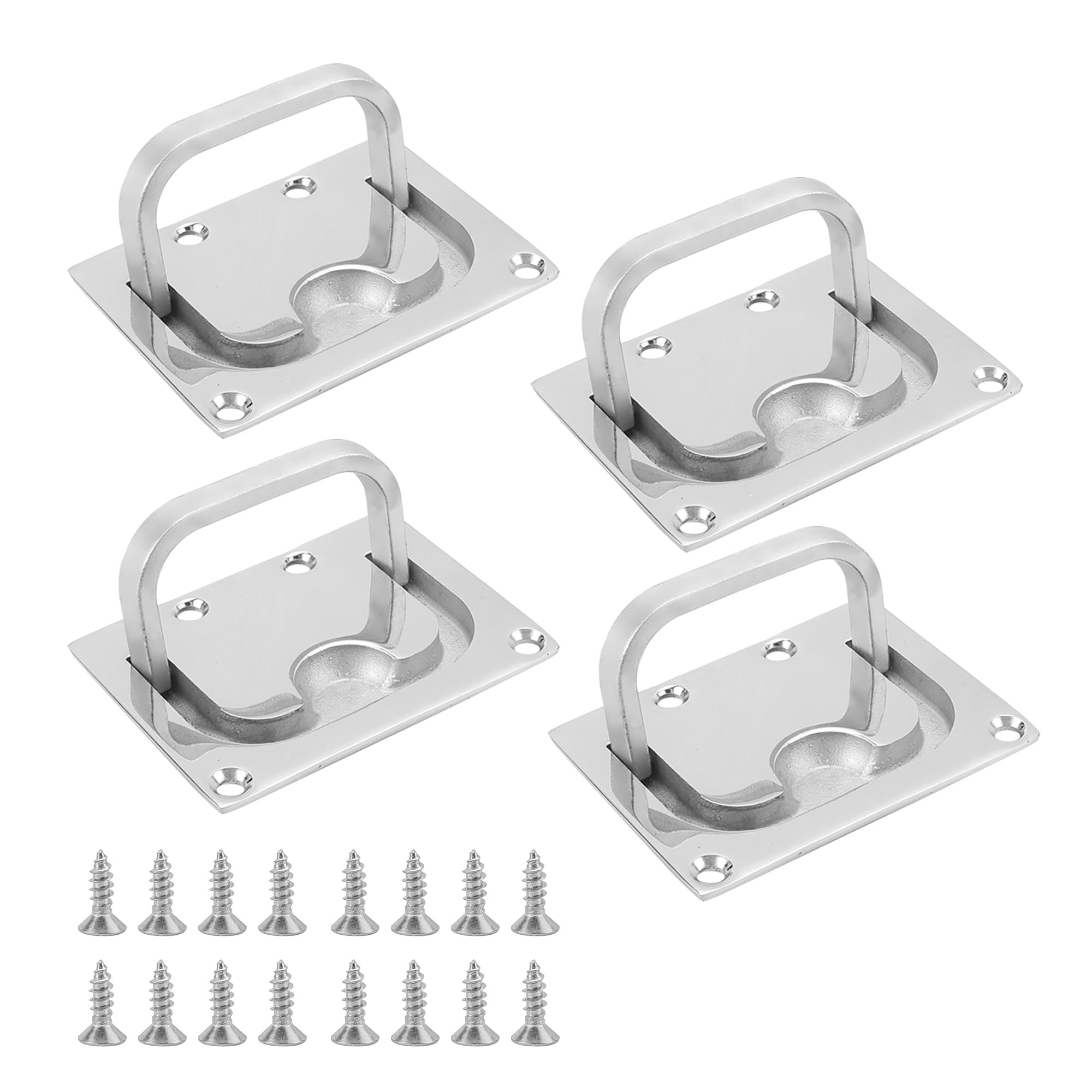 KEJJNYER 4 Pack Boat Flush Hatch Pull Handle, 316 Stainless Steel Boat Ring Hatch Pull Flush Lift with Mount Screws for Marine D