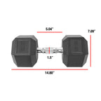 CAP Barbell 55 LB Rubber Coated Hex Dumbbell Hand Weight - Single | Chrome Handle