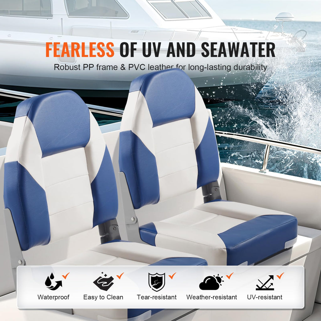 Vevor 2-Pack 21.85 High Back Boat Seat With Thickened Sponge Padding And Hinge, Fold-Down Boat Captain Chairs, Easy To Store, Id