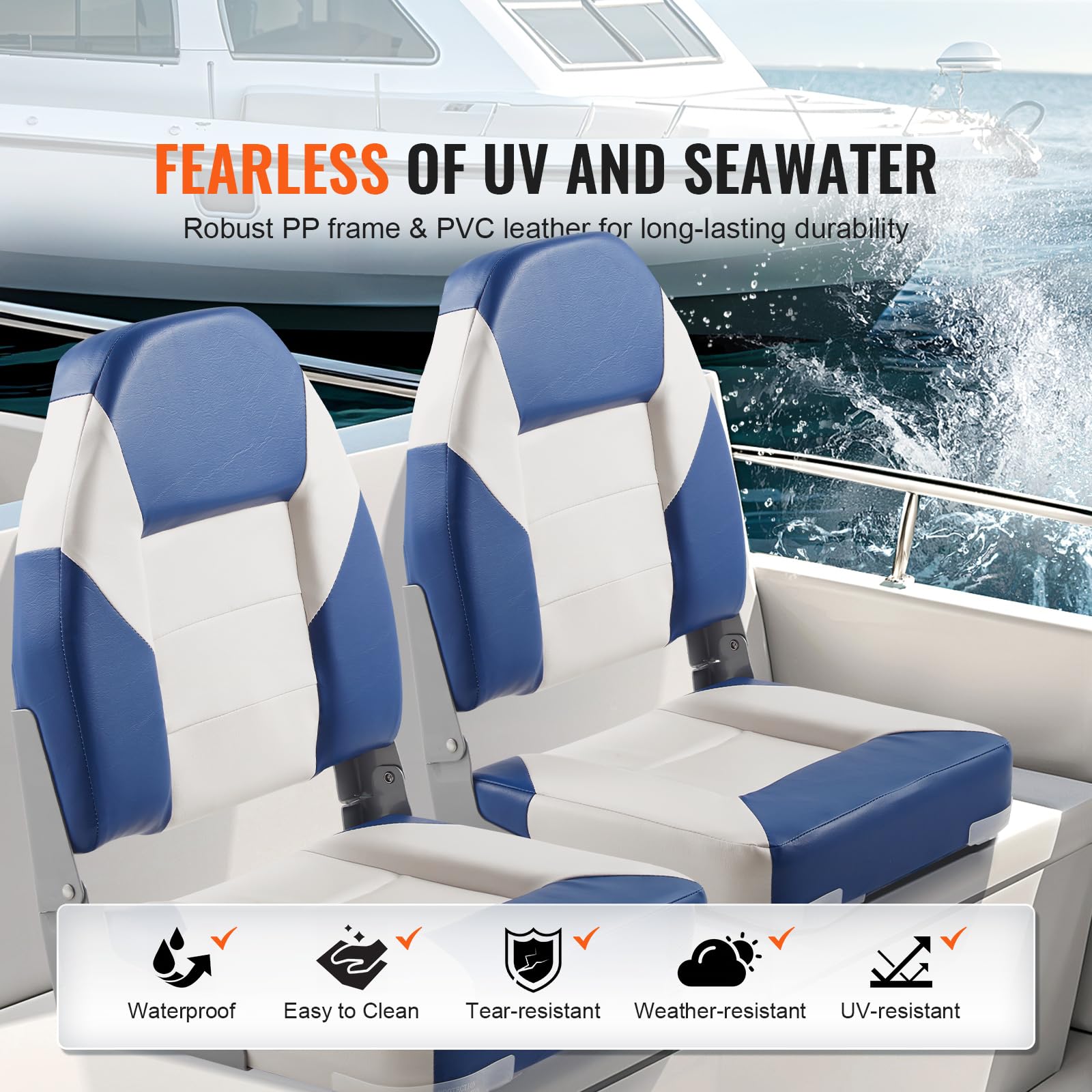 Vevor 2-Pack 21.85 High Back Boat Seat With Thickened Sponge Padding And Hinge, Fold-Down Boat Captain Chairs, Easy To Store, Id