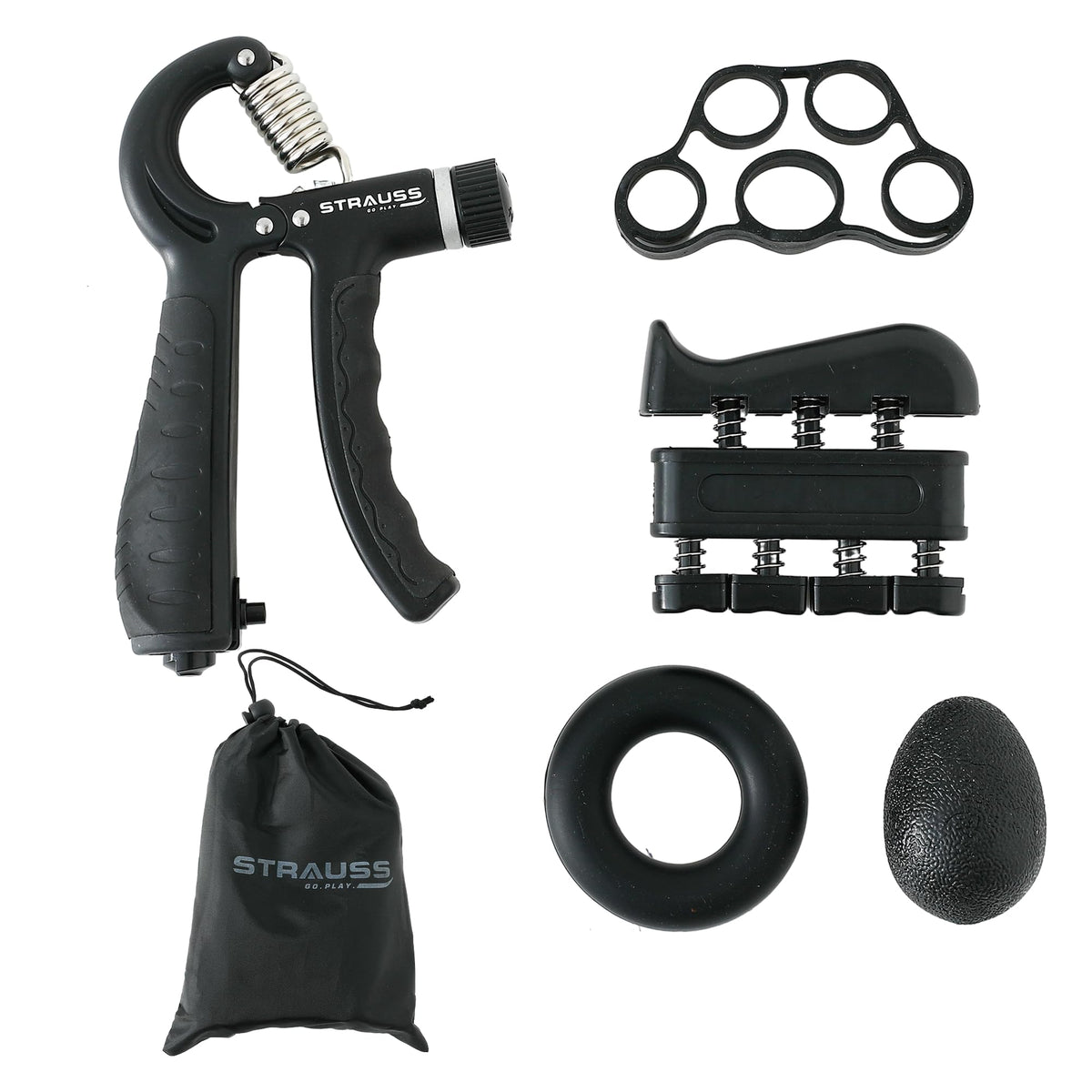 Strauss Adjustable Hand Grip Kit (Set Of 5) | Hand Grip Kit | Hand Exercise Set For Gym/Home | Hand Grip Strengthener | Finger S