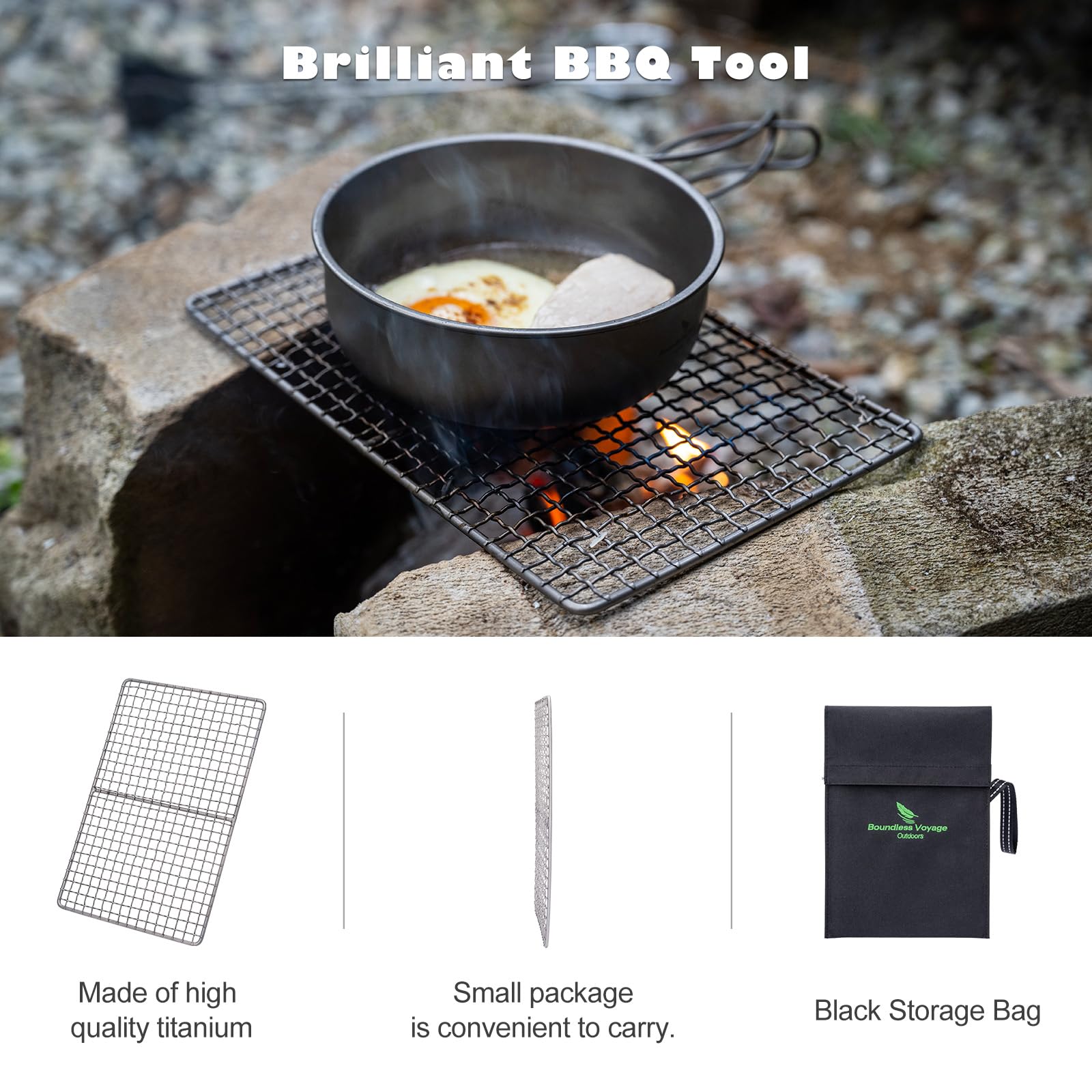 Boundless Voyage Mini Size Durable Titanium Charcoal Bbq Grill Plate Include A Carry Bag For Outdoor Camping Beach Ti15108B