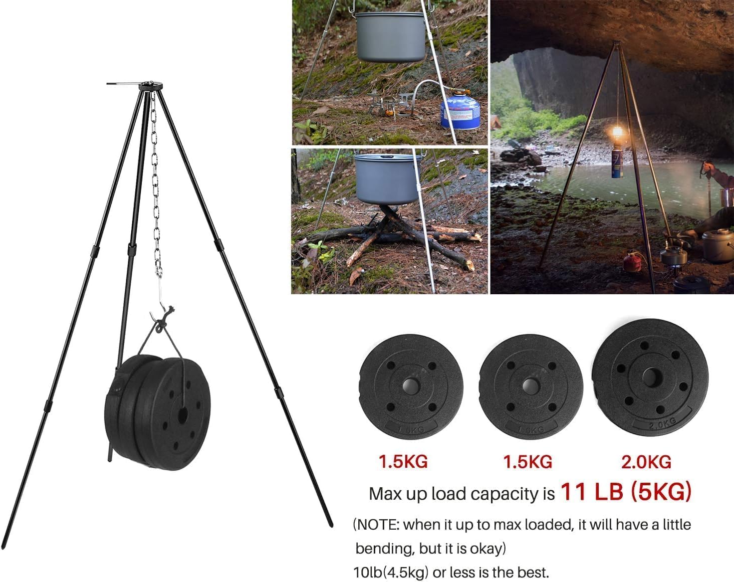 Camping Tripod Campfire Cooking Dutch Oven Tripod Mini Adjustable Grill Tripod Cooker Campfire Grill Stand Tripod Grilling Set C