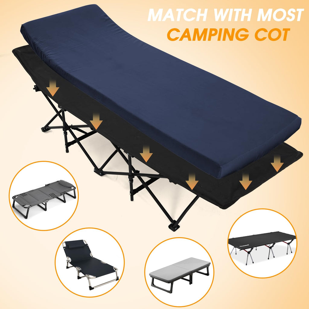 Cymula Camping Cot Mattress 2In Memory Foam Sleeping Pad,Soft Warm Non-Slip Camping Mattress Topper With Retaining For Adults,Po