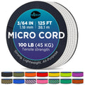 Teceum Micro Paracord - White - 1.18 Mm X 125 Ft - Micro Utility Cord - Thin Braided Paracord Rope Nylon Polyester - Wind Chime 