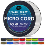 Teceum Micro Paracord - White - 1.18 Mm X 125 Ft - Micro Utility Cord - Thin Braided Paracord Rope Nylon Polyester - Wind Chime 