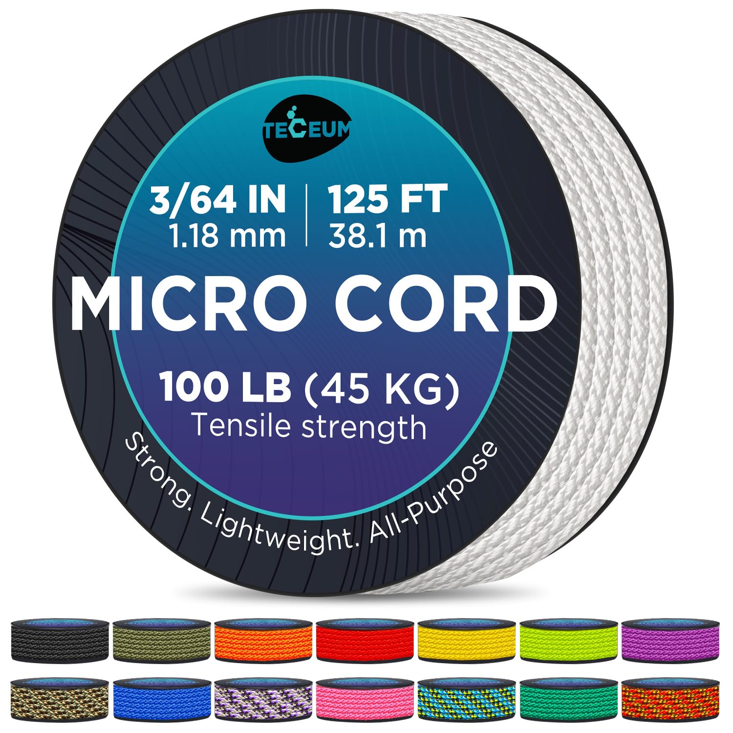 Teceum Micro Paracord - White - 1.18 Mm X 125 Ft - Micro Utility Cord - Thin Braided Paracord Rope Nylon Polyester - Wind Chime 