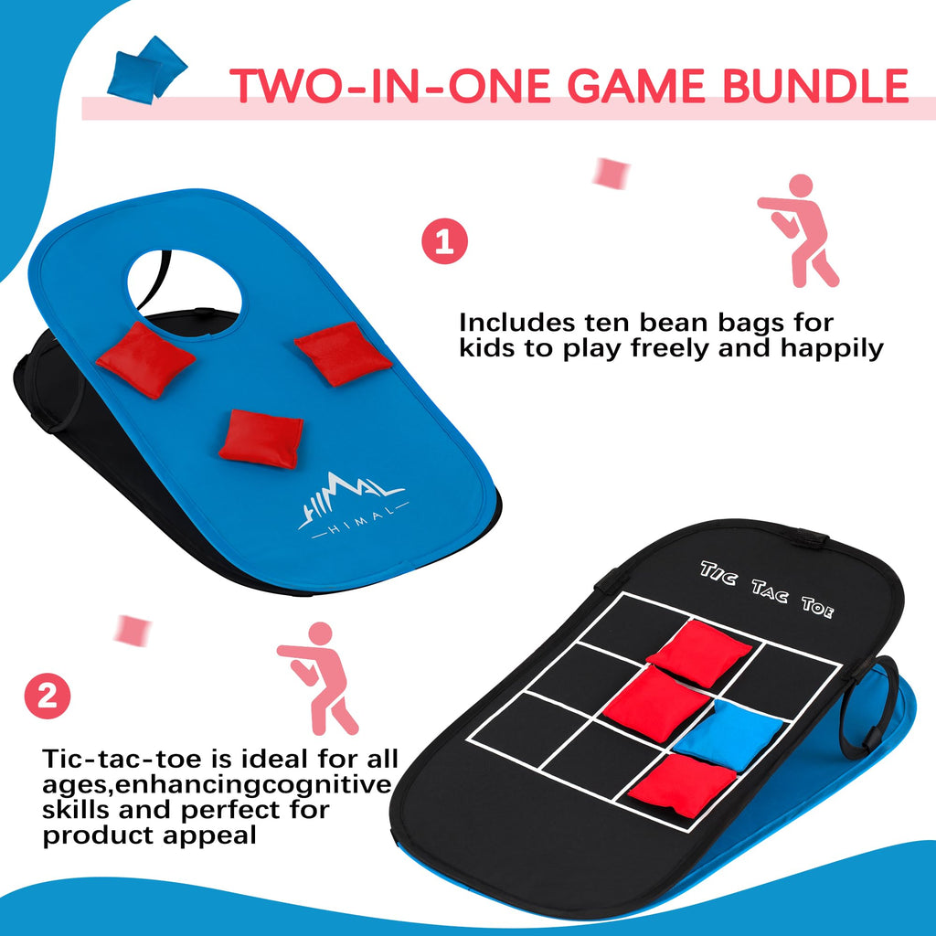 Himal Collapsible Portable Cornhole Game Boards 10 Cornhole Bean Bags Cornhole Set Tic Tac Toe Game 2 Games On 1 Board (2 X 1-Fe