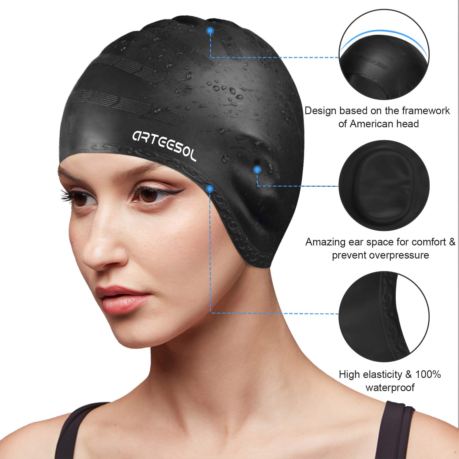 Swimming Cap, Silicone Swim Cap For Women Men, Durable Non-Slip Waterproof Swim Cap Protect Ears, Long Hair For Adults, Older Ki