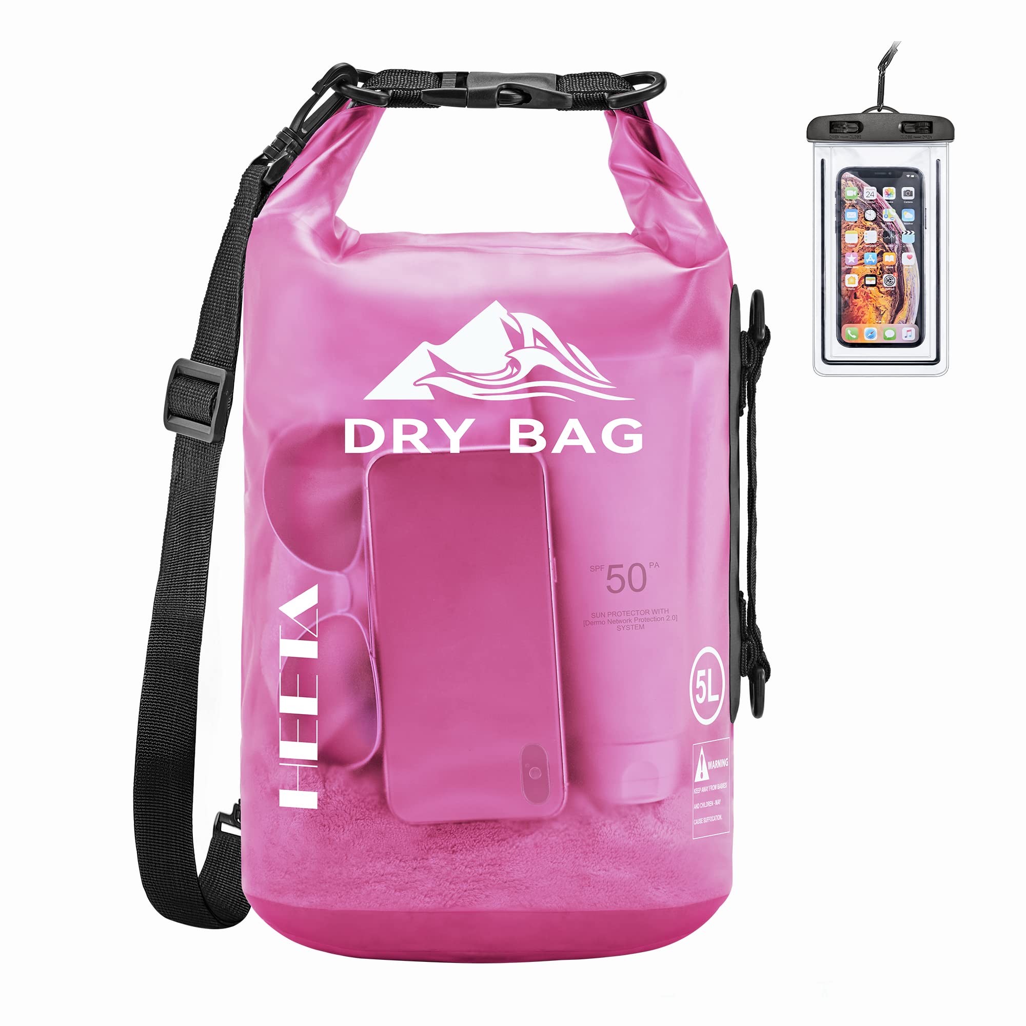 HEETA Dry Bag Waterproof for Women Men, Roll Top Lightweight Dry Storage Bag Backpack with Phone Case for Travel, Swimming, Boat