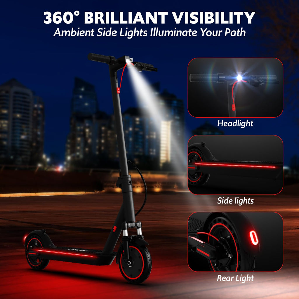 Electric Scooter Adults, Up to 23 Miles & 19 MPH, Front Suspension, Folding E-Scooter Built-in Side Lights, 550W Motor, 36V 10.5
