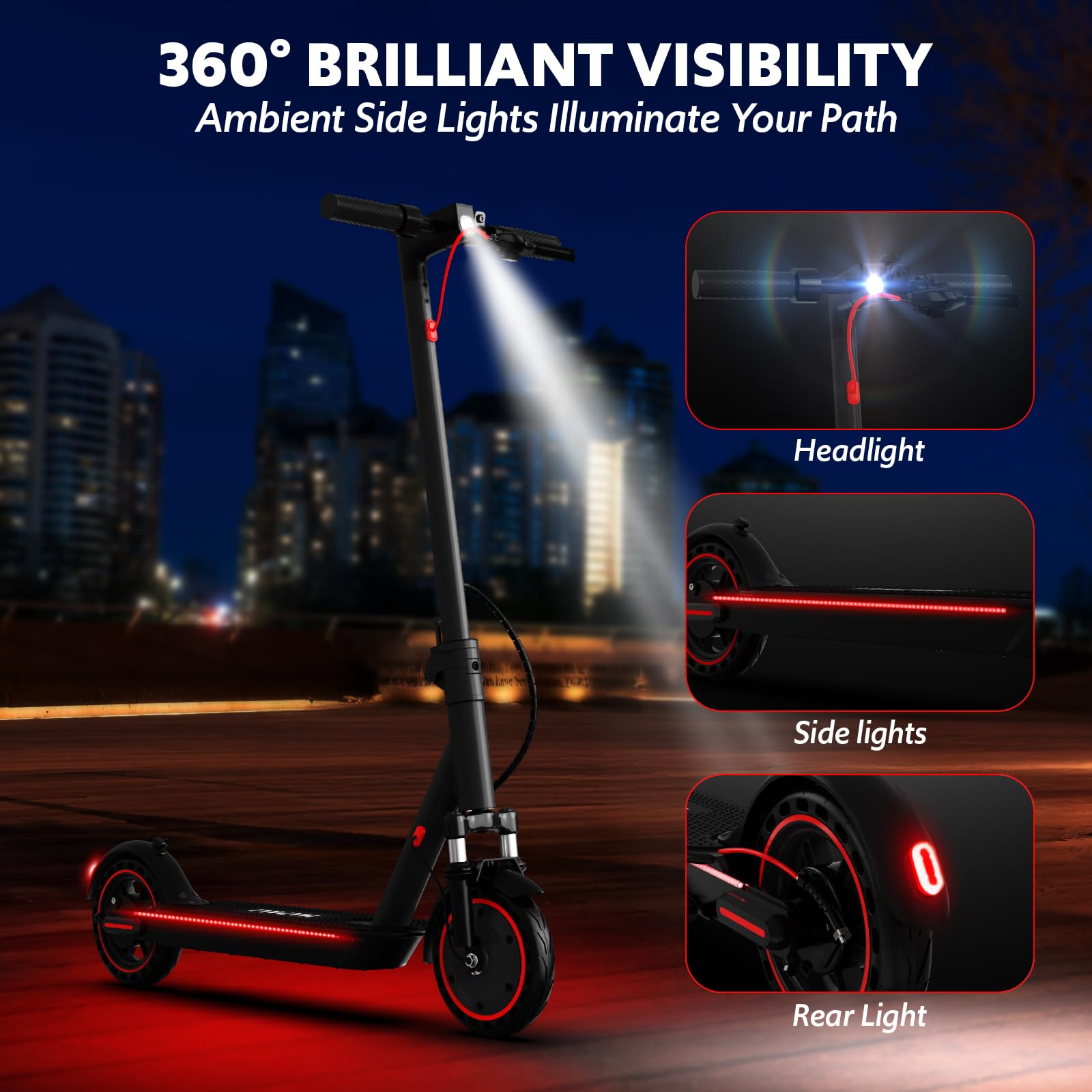 Electric Scooter Adults, Up to 23 Miles & 19 MPH, Front Suspension, Folding E-Scooter Built-in Side Lights, 550W Motor, 36V 10.5