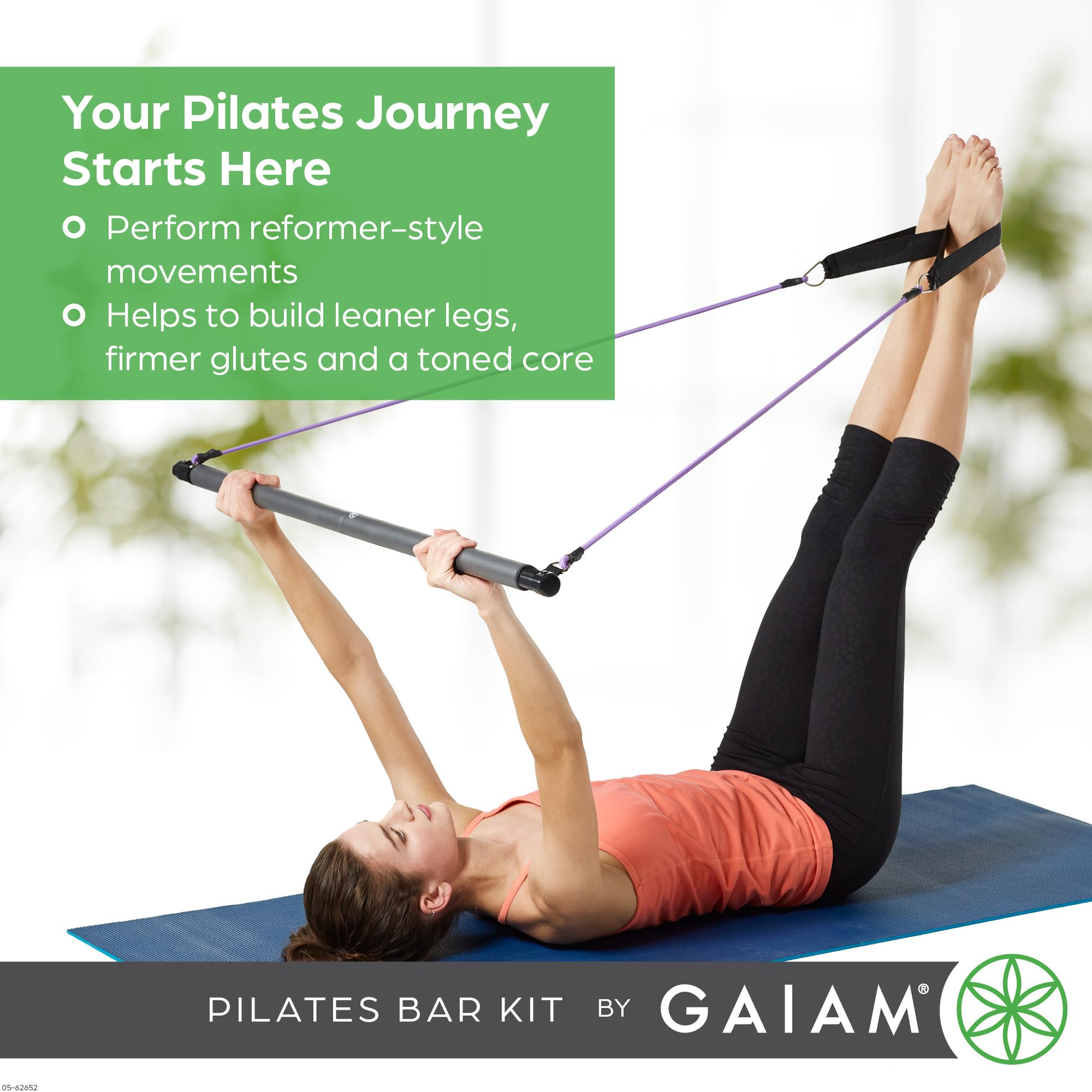 Gaiam Restore Pilates Bar Reformer Kit - Home Fitness Equipment For Total Body Workout - Includes Bar, Two 30-Inch Resistance Ba