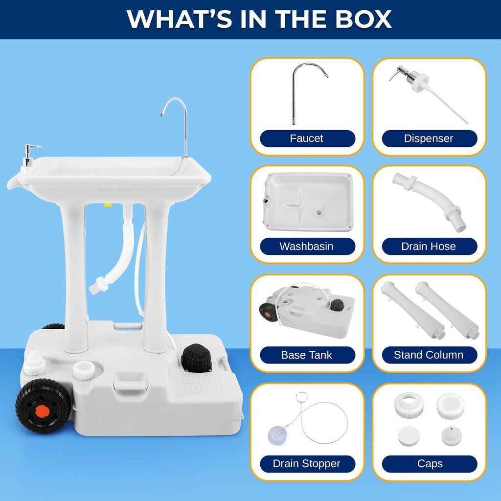 Serenelife Slcasn25 Portable Camping Sink W/Towel Holder & Soap Dispenser-30L Water Capacity Hand Wash Basin Stand W/Rolling Whe