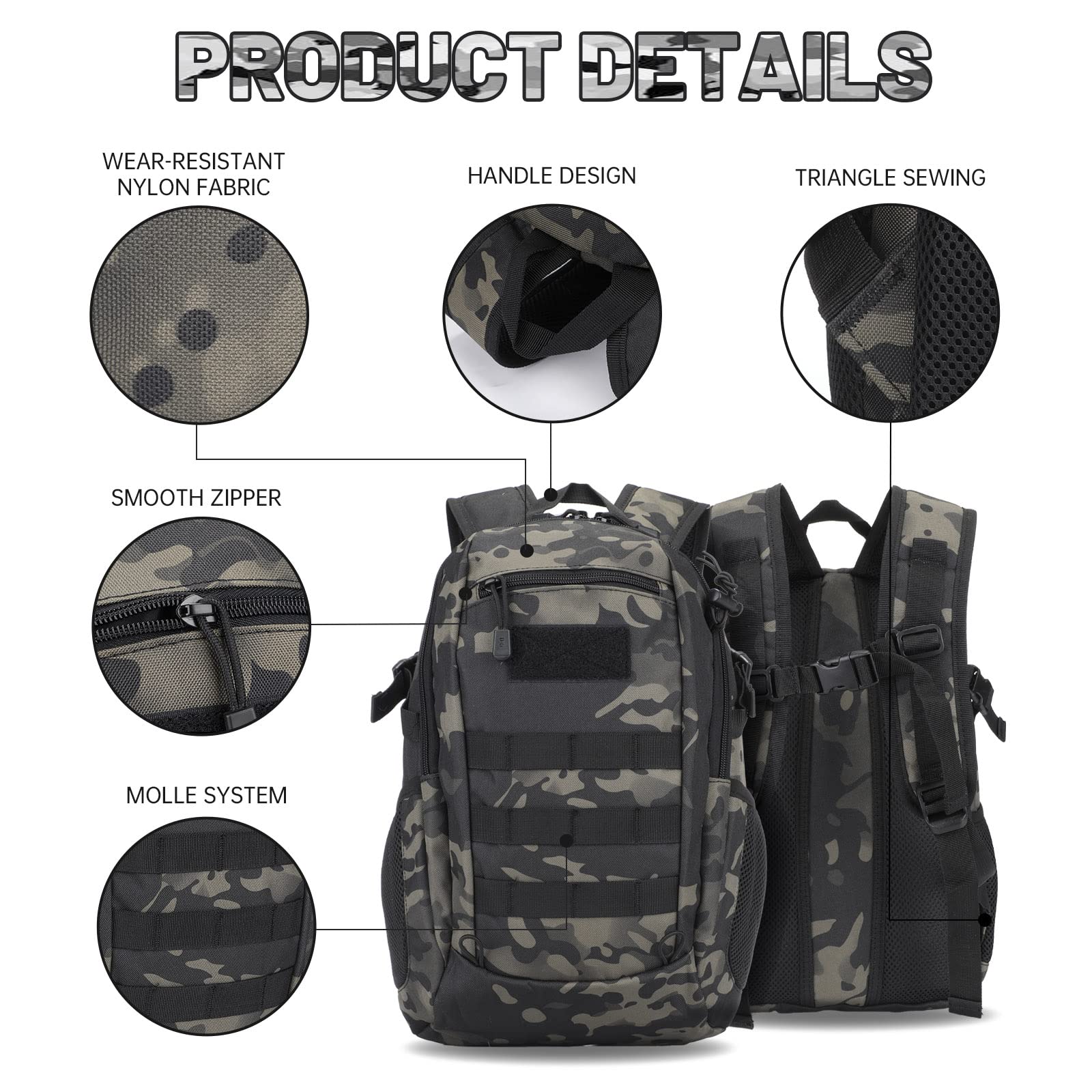 Huntvp 10L/20L/30L Tactical Backpack Military Molle Backpack Rucksack Gear Tactical Assault Pack For Hunting Camping Trekking (2
