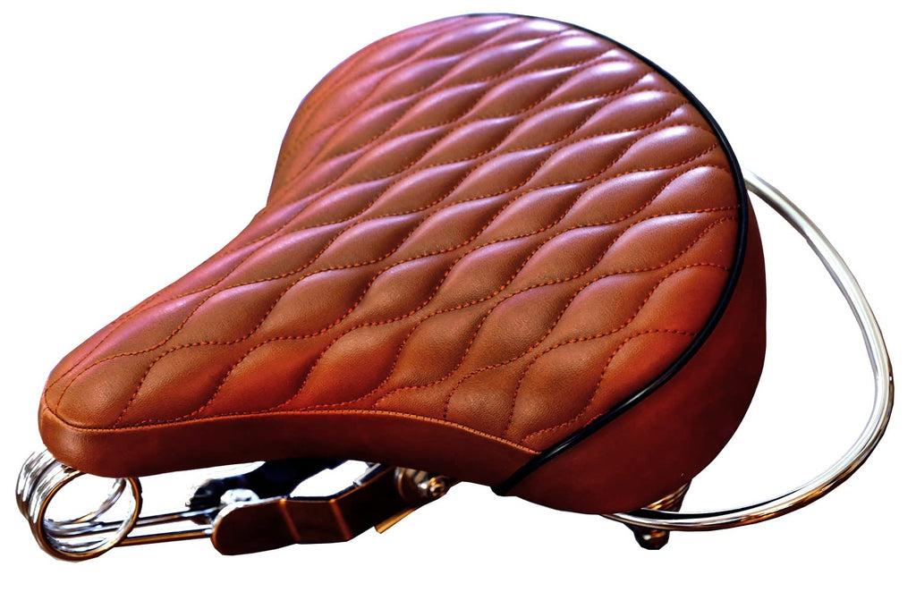 Velo Sd Saddle - Brown, Classic Style Seat With Chrome Rail Handle Bar For Beach Cruiser Bikes, Twin-Spring Suspenion, Made In T