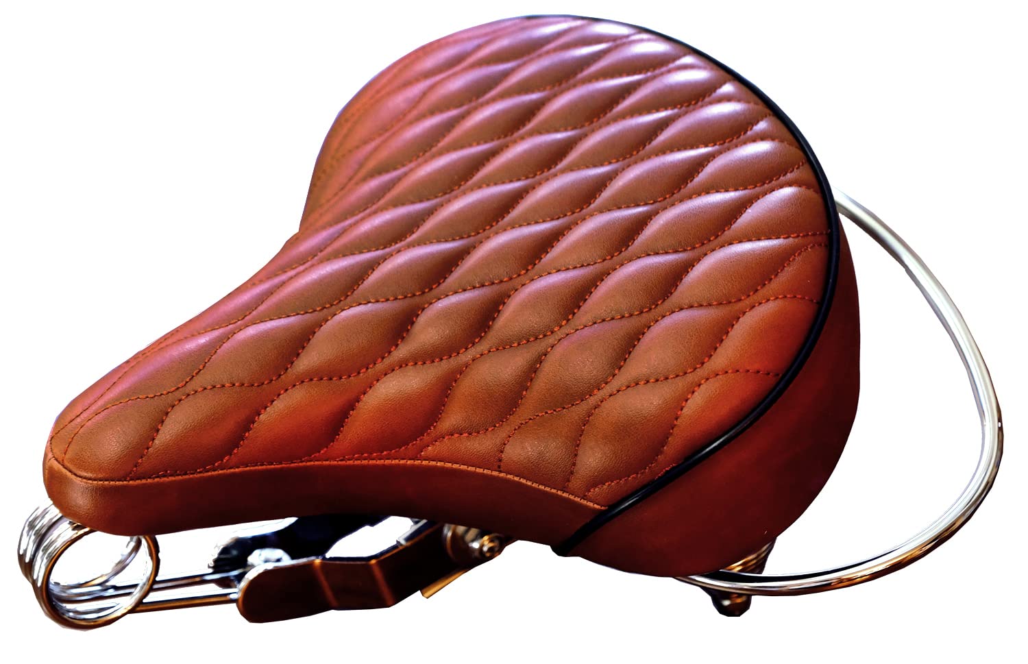 Velo Sd Saddle - Brown, Classic Style Seat With Chrome Rail Handle Bar For Beach Cruiser Bikes, Twin-Spring Suspenion, Made In T
