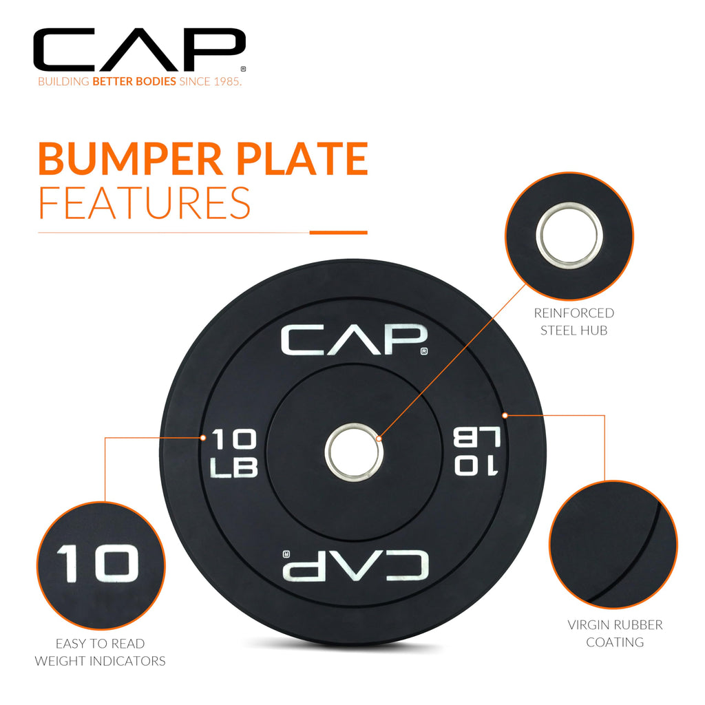 Cap Barbell Budget Olympic Bumper Plate Set With White Logo, Black, 10 Lb Pair