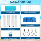 Beach Tent Sun Shelter - 10 X 10 Ft Beach Canopy Upf50+ Uv Protection With Sandbags, Poles, Grond Pegs And Anti-Wind Ropes For C