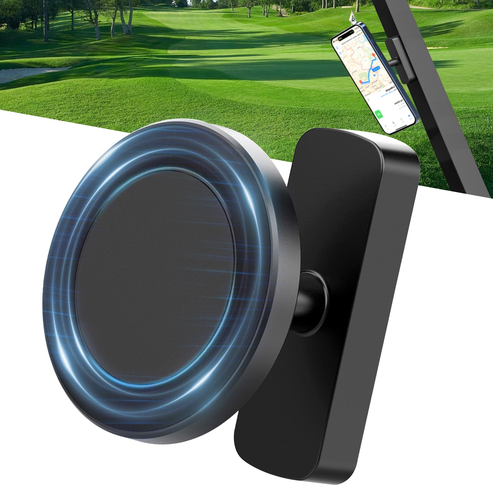 GGV Golf Cart Phone Holder, Magnetic Phone Mount Compatible with MagSafe iPhone Universal Cell Phones, 360 Adjustable, Golf Cart