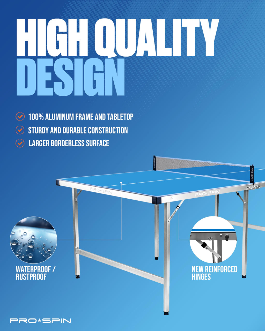 Pro-Spin Midsize Ping Pong Table Set  Outdoor/Indoor, Weatherproof  High-Performance Ping Pong Paddles & Balls  100% Pre-Assembl
