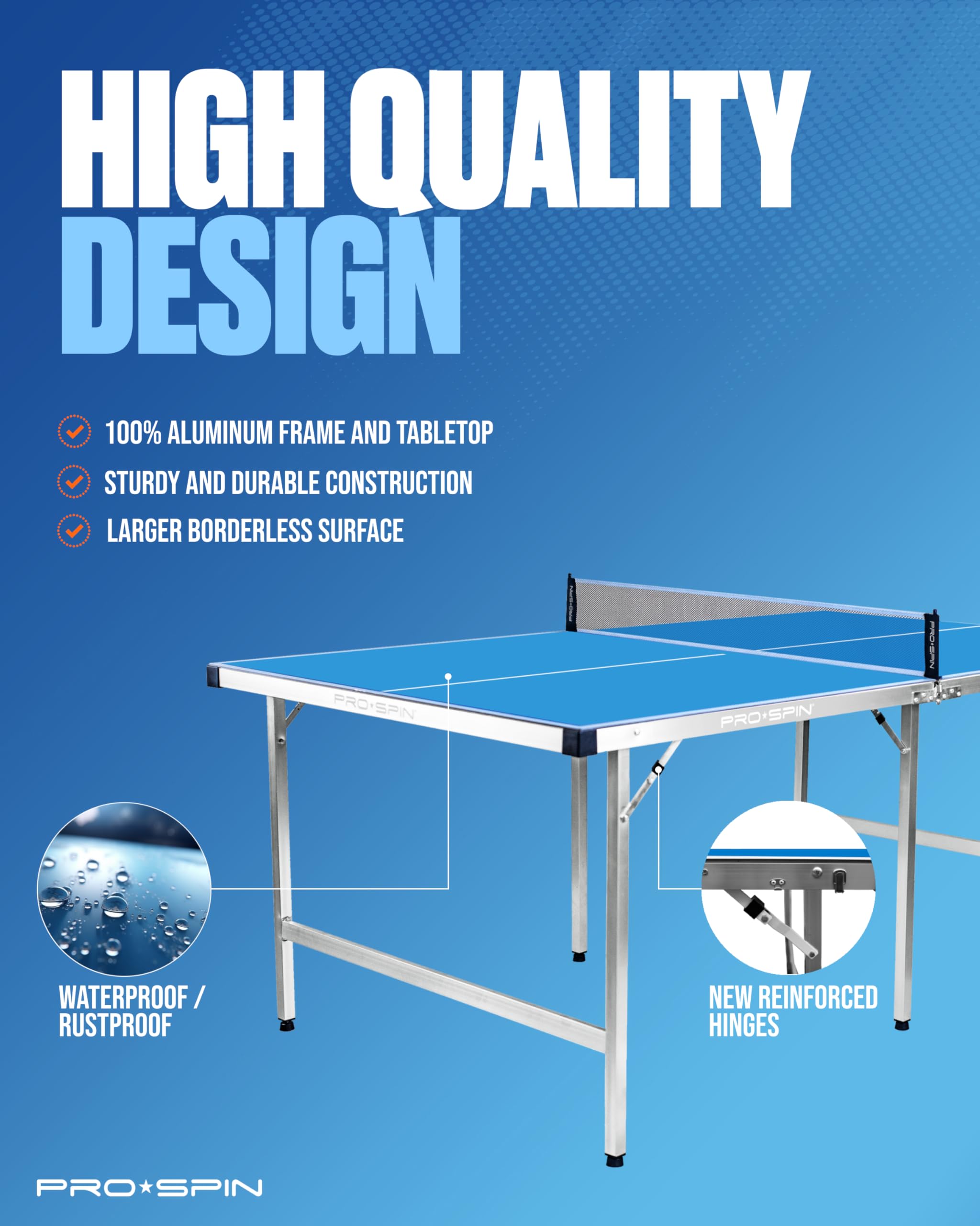 Pro-Spin Midsize Ping Pong Table Set  Outdoor/Indoor, Weatherproof  High-Performance Ping Pong Paddles & Balls  100% Pre-Assembl