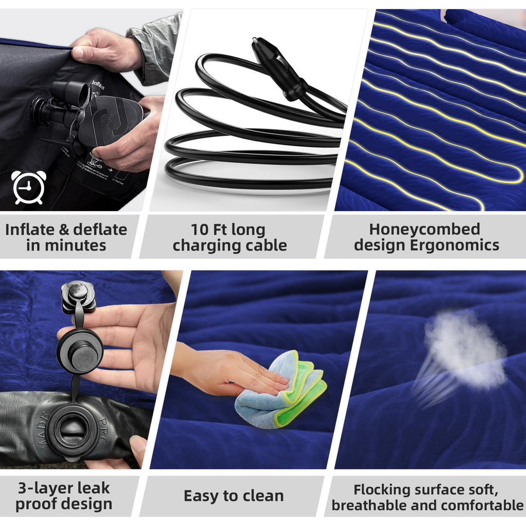 Umbrauto Suv Camping Air Mattress: Inflatable Car Bed For Back Trunk Sleeping With Air Pump, Flocking Surface, Heavy-Duty 210T B