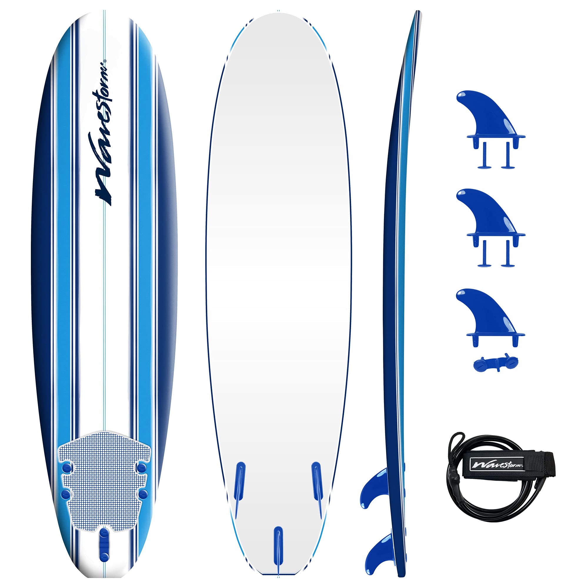 Wavestorm - Classic Soft Top Foam 7ft Surfboard Surfboard for Beginners and All Surfing Levels Complete Set Includes Leash and M