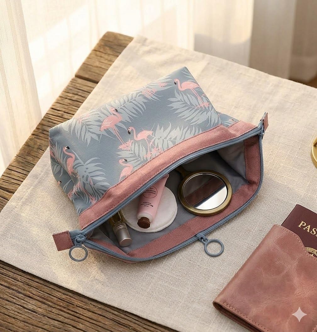 Cosmetic Toiletry Makeup Pouch With Portable Travel Multipurpose WaterResistant Zipper Makeup Brush Bags  Flamingo Jspf39