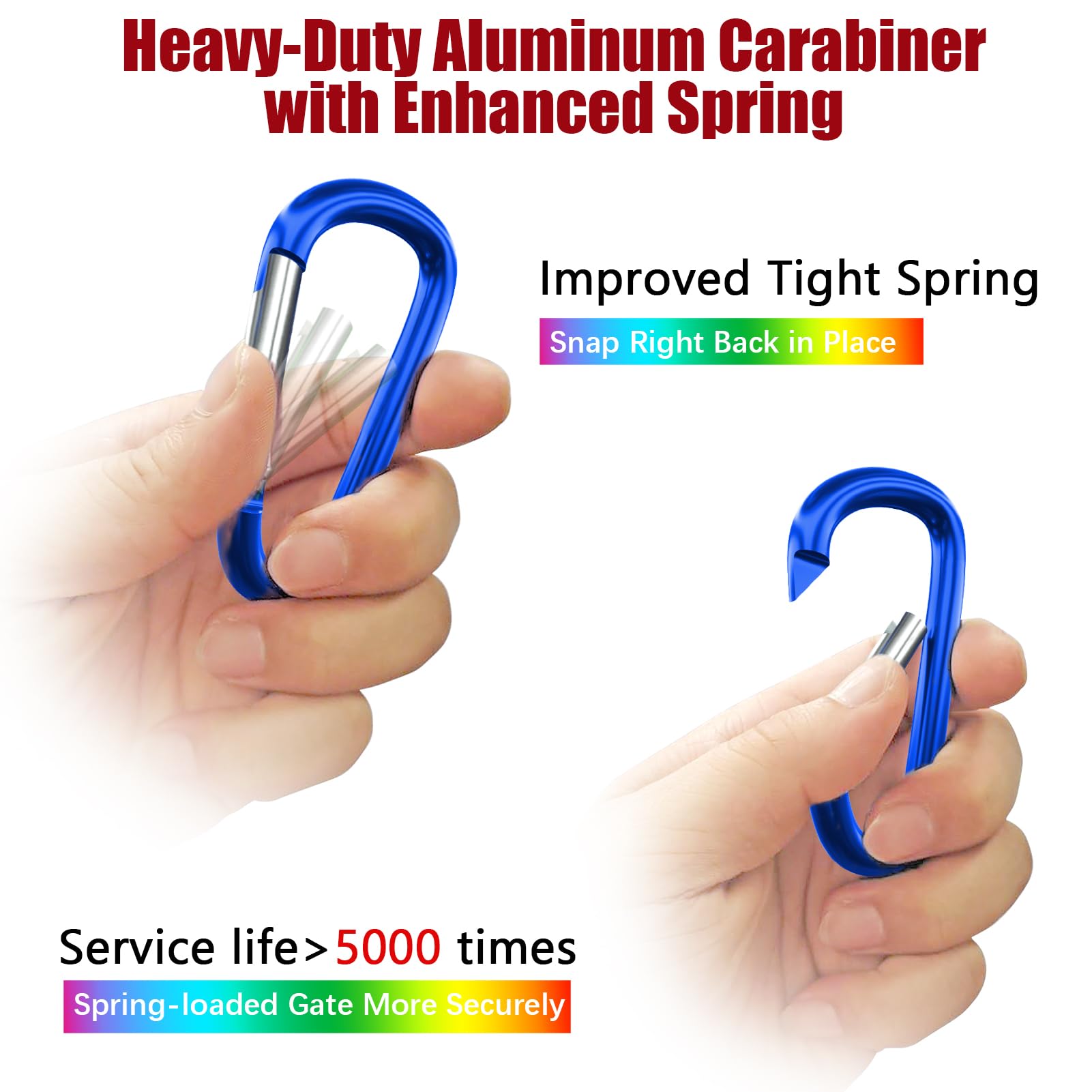 Sprookber 5 Heavy Duty Aluminum Carabiners, Large D-Ring Clips, Spring Snap Hooks For Camping, Hiking, Keychain, Dog Leash (Set