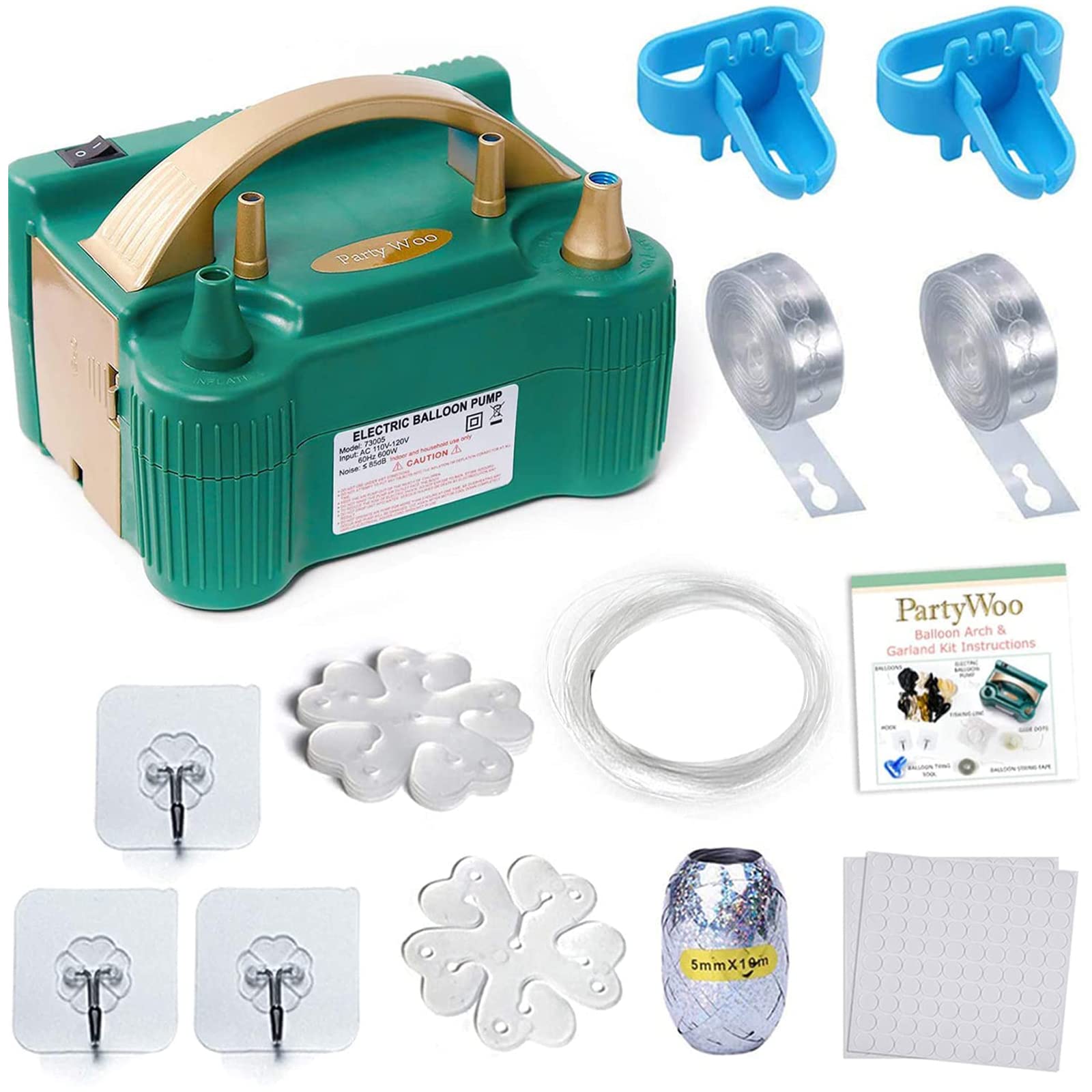 Partywoo 110V 600W Electric Balloon Pump, Portable Balloon Inflator, Dual Nozzle Air Pump For Balloon Garland