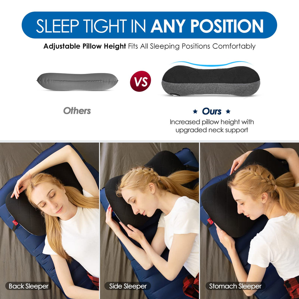 Hikenture Camping Pillow With Removable Cover - Ultralight Inflatable Pillow For Neck Lumbar Support - Upgrade Backpacking Pillo