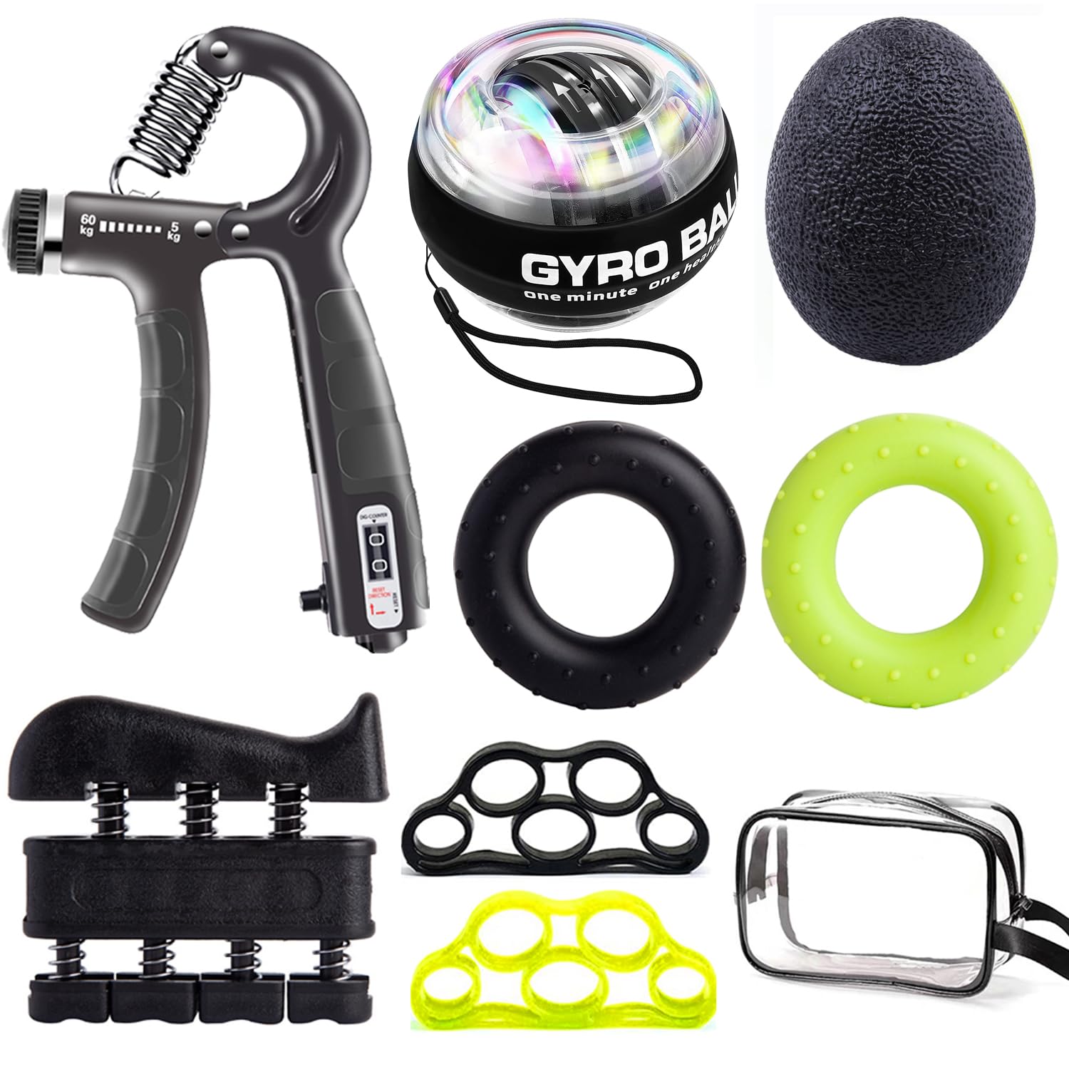 Hand Trainer Kit 8 Pack,Finger Trainer,Gyroscopic Ball, Anti Stress Ball,Grip Trainer With Counter,Finger Stretcher,Hand Grip St