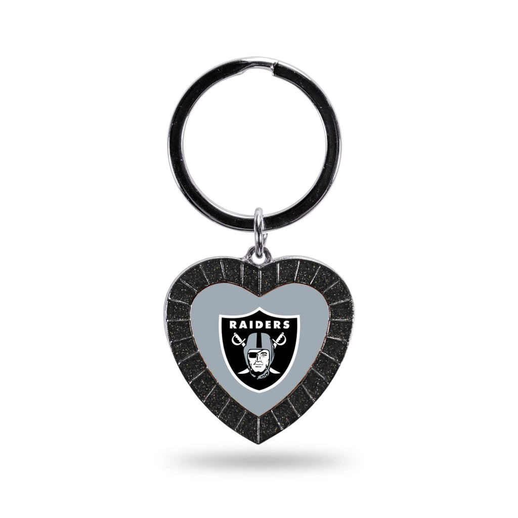 Rico Industries Nfl Oakland Raiders Nfl Rhinestone Heart Colored Keychain, Black, 3-Inches In Length, 1.25 X 3.75-''