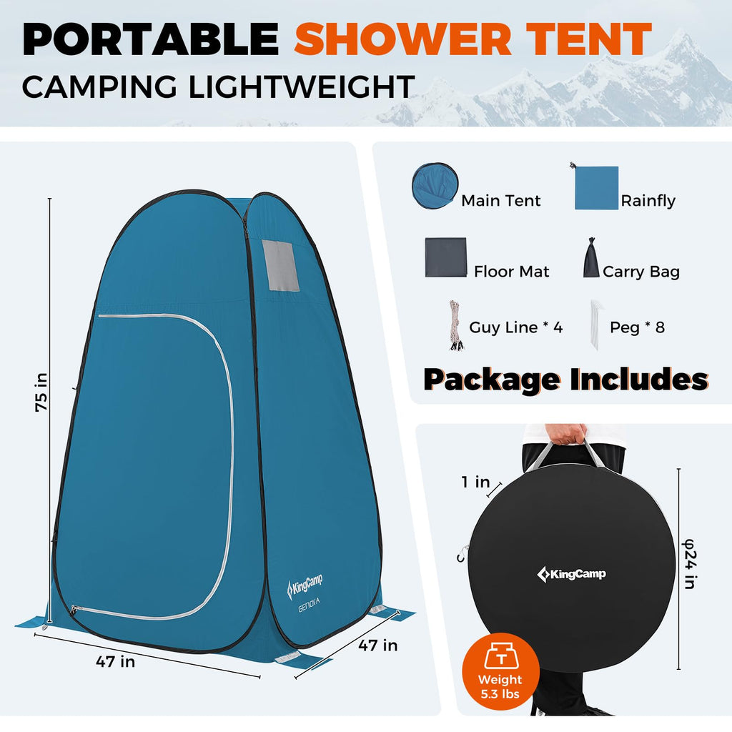 Kingcamp Pop Up Shower Tent, Waterproof & Easy Setup Changing Room Portable Toilet Tent With Carry Bag For Beach, Camping & Hiki