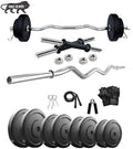 Beacon International 50 Kg Home Gym Set Rubber Weight Plates + Dumbbell Rods + Gloves+ Skipping Rope + 3 Ft Ez Curl Bar +Free L