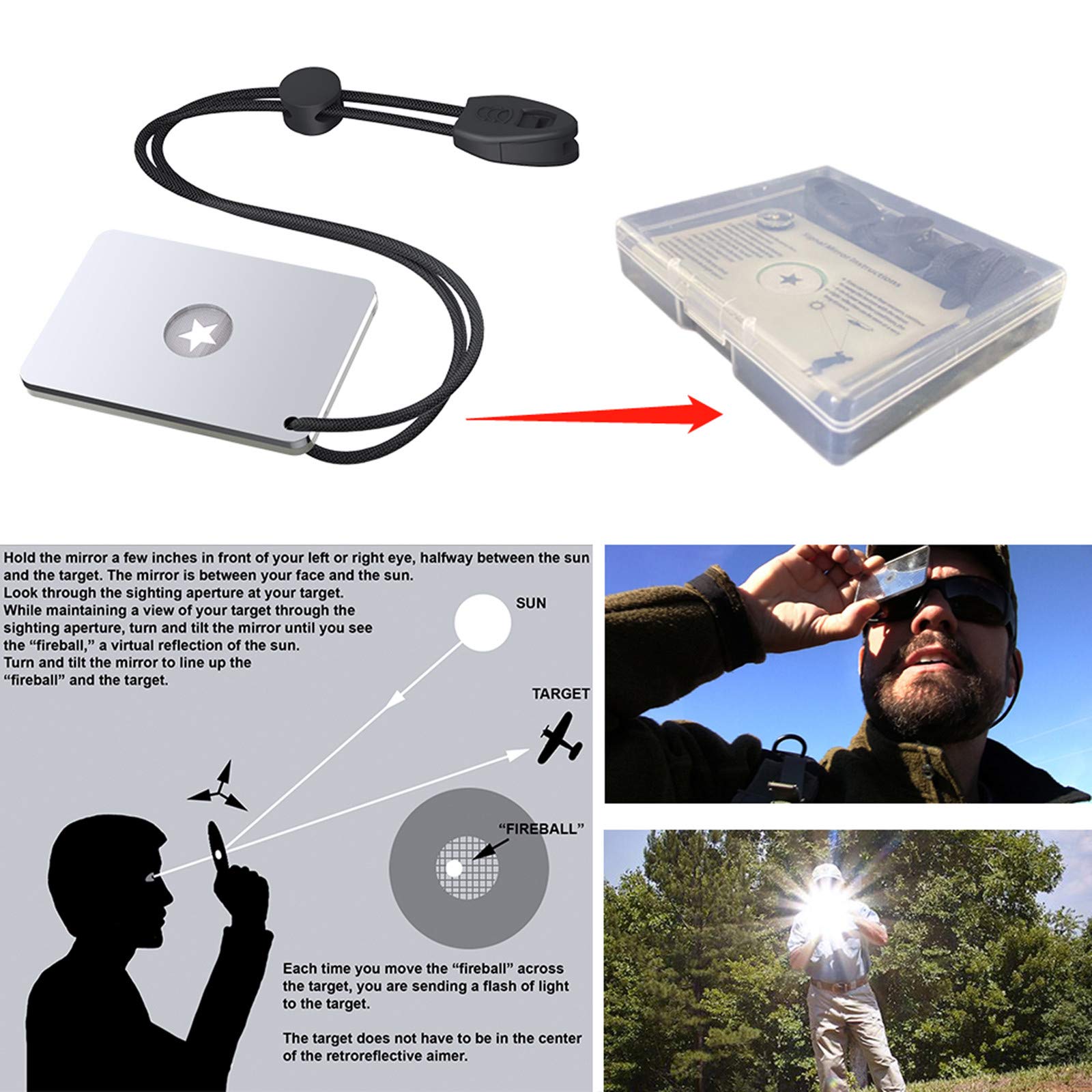 Luca Elf Aid Signal Mirror Survival Military Grade Emergency Mirror Signaling Mirror3.1 X 4.7In,Gifts For Men Christmas Pfd Resc