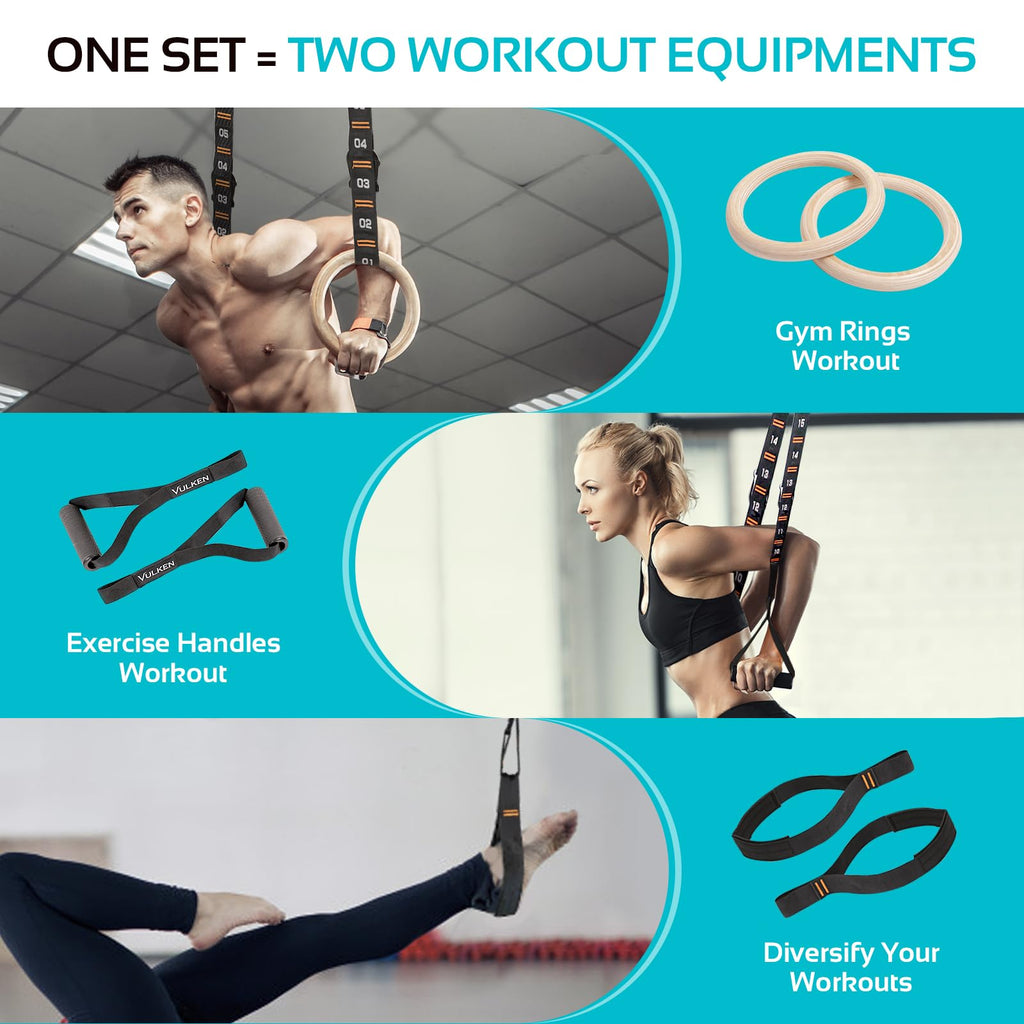 Vulken Wooden Gymnastic Rings With Adjustable Numbered Straps. 1.1 Olympic Rings For Core Workout And Bodyweight Training. Home