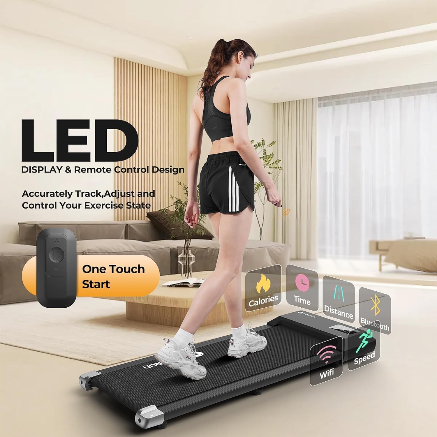 Deerrun Walking Pad, 2025 Smart Under Desk Treadmill, Treadmills For Home/Office, 2 In 1 Walking Pad With Led Dispaly & Remote C