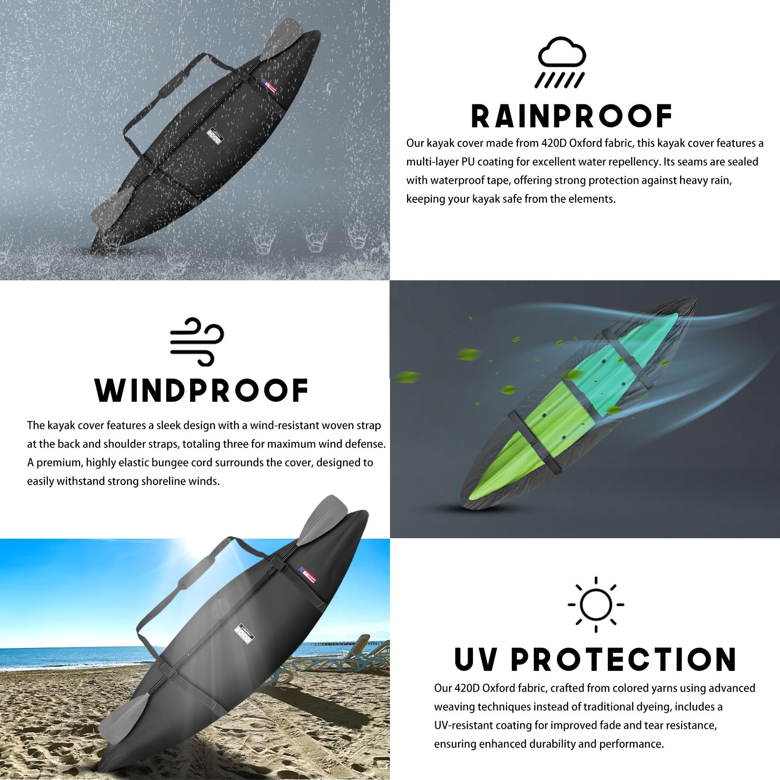 Libzaki 10.8-12Ft 600D Kayak Cover Accessories/Canoe Cover,High-Performance Fabric Upgraded Thickened Heavy Duty Waterproof & Uv