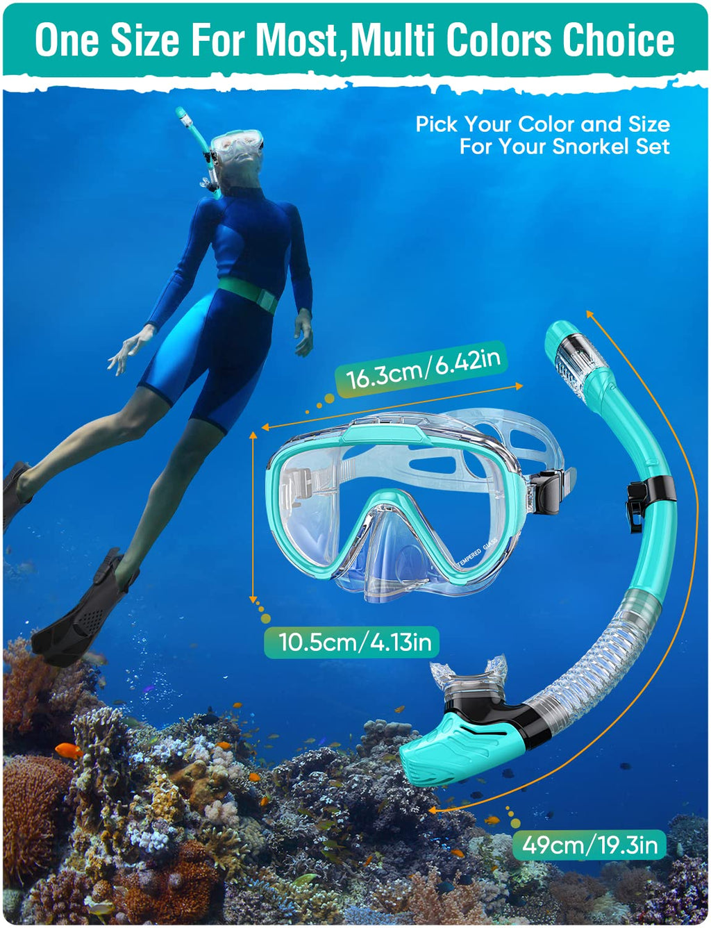 Seovediary Snorkel Set Adults Snorkeling Gear Anti-Fog Panoramic View Swim Mask Dry Top Snorkel Kit With Carry Bag For Snorkelin