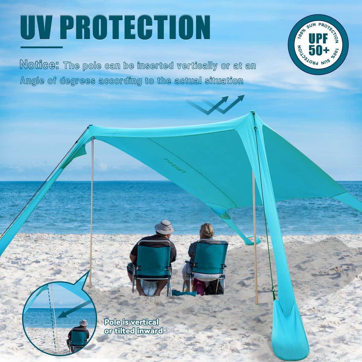 Fbsport Beach Tent Sun Shelter, Portable Beach Shade Canopy Upf50+ With Sandbags For Outdoor Family Camping, Fishing, Backyard F