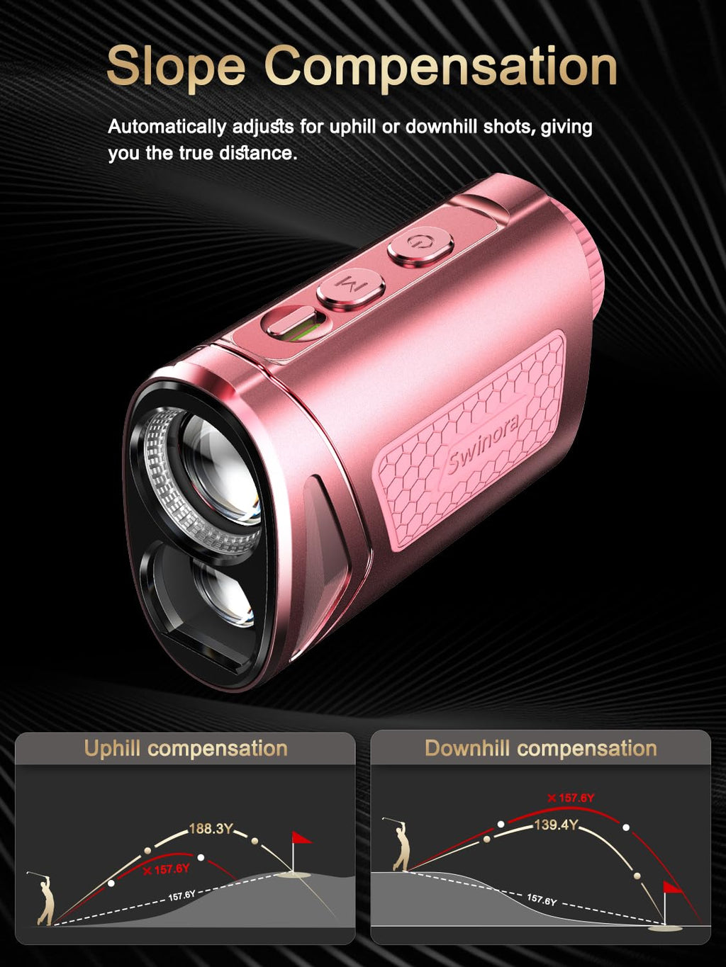 Golf Rangefinder with Slope - 1300Y Golf Range Finder, Flag Lock Mode | 7X Zoom, Strong Magnet Mount, Anti-Glare LCD, USB-C Rech
