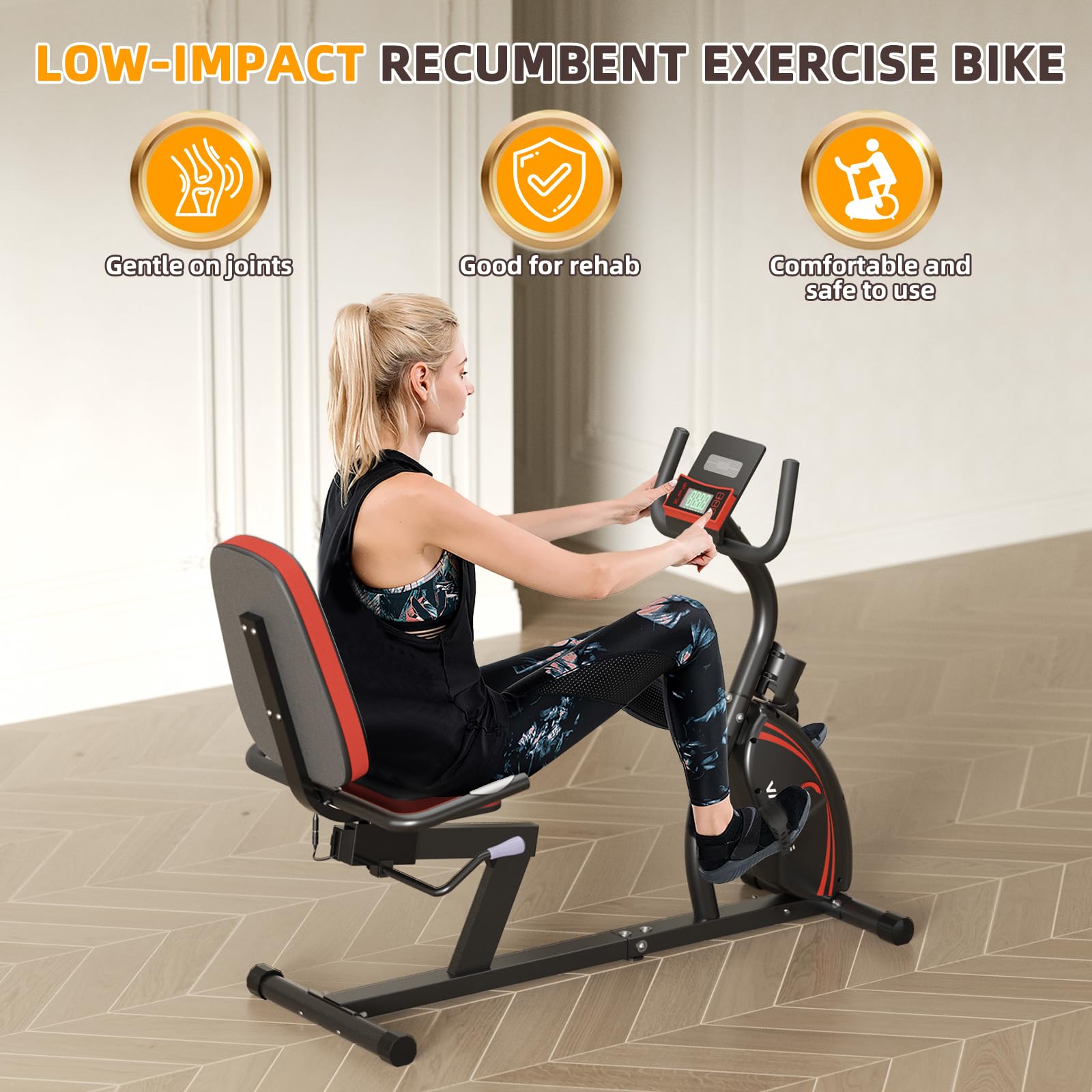 Vanswe Recumbent Exercise Bike For Adults Seniors - For Home Workout With 16 Levels Resistance, 380 Lbs Weight Capacity, Bluetoo