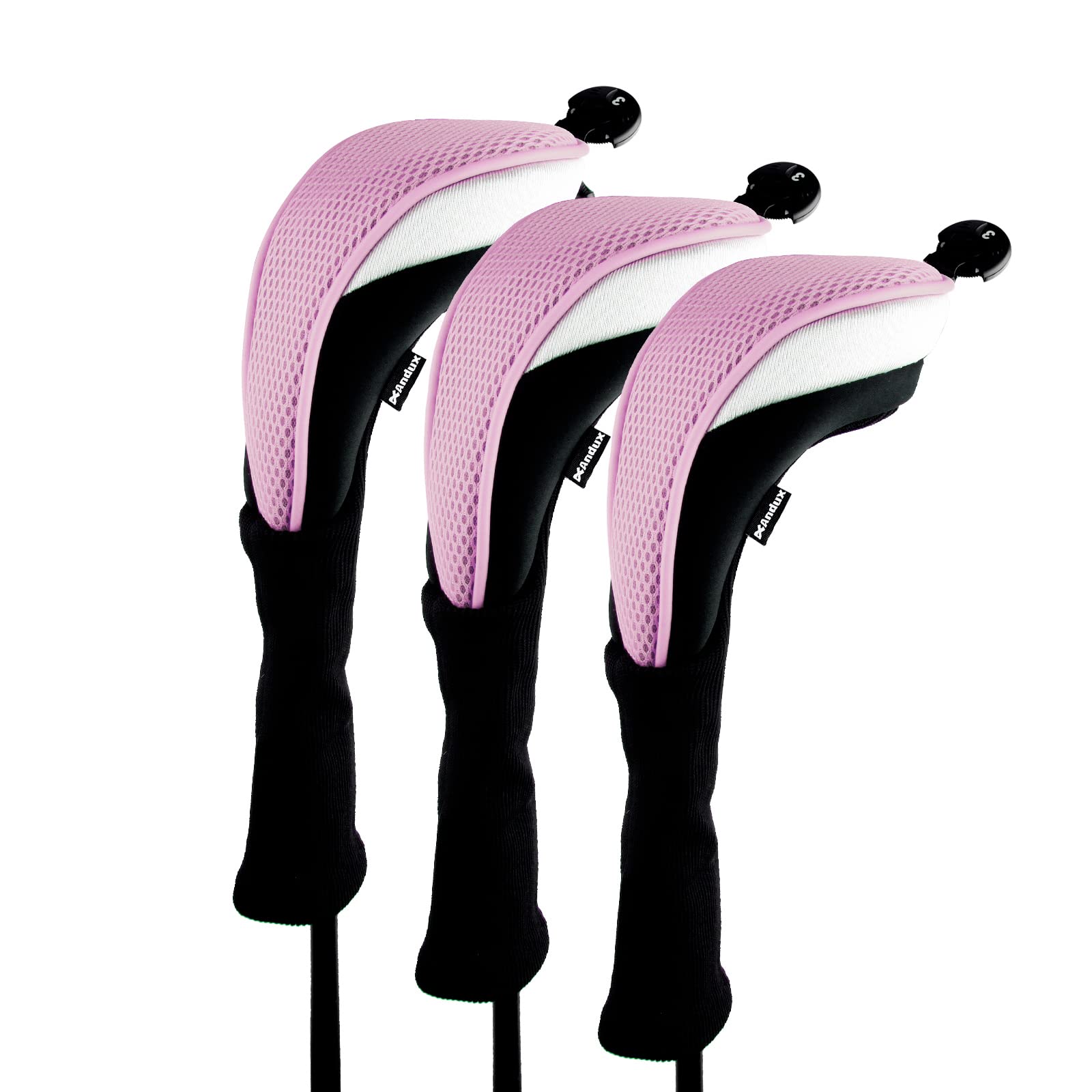 Andux 3Pcs/Pack Long Neck Golf Hybrid Club Head Covers Dial No. Tag Ctmt-02 Pink