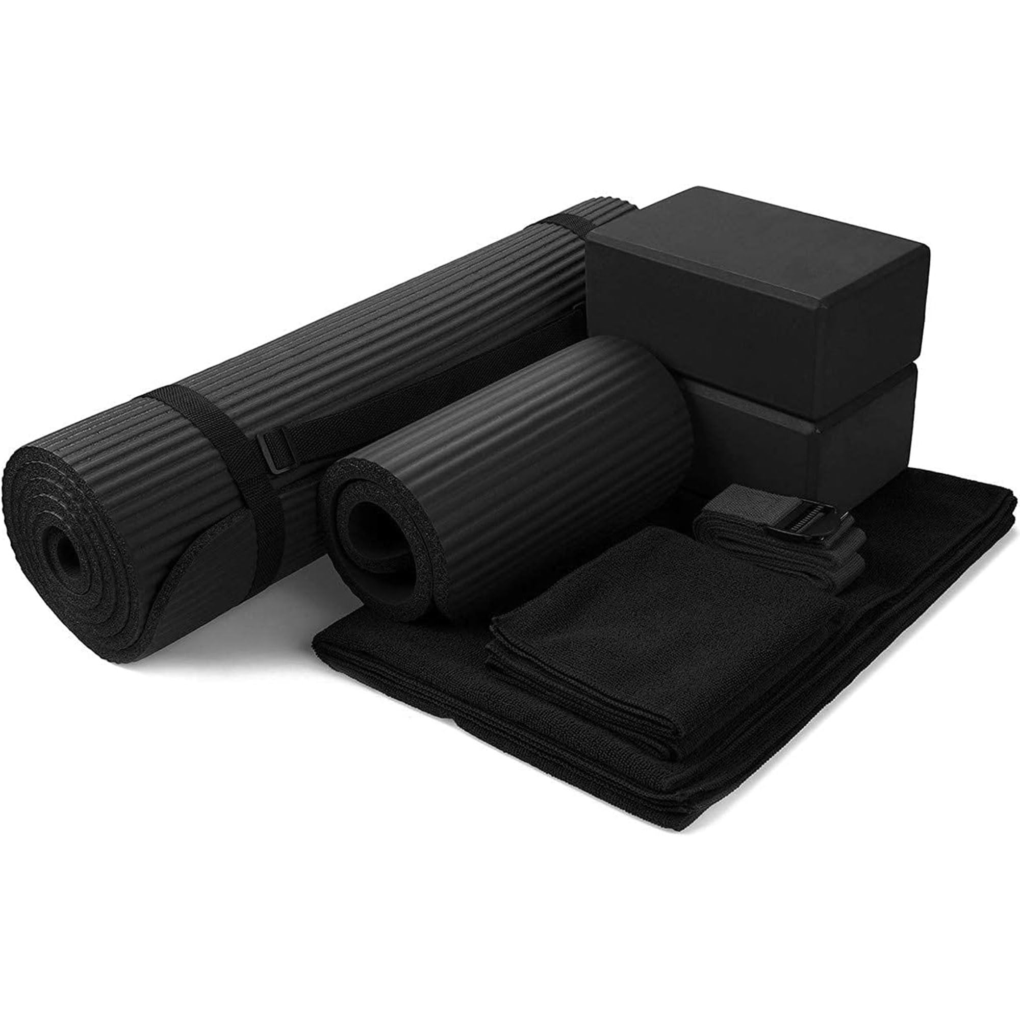 Balancefrom Goyoga 7-Piece Set - Include Yoga Mat With Carrying Strap, 2 Yoga Blocks, Yoga Mat Towel, Yoga Hand Towel, Yoga Stra