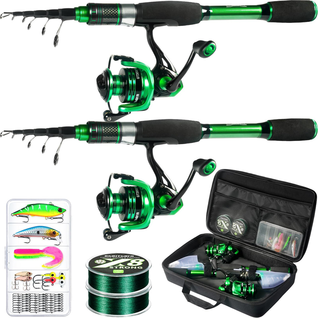 Ghosthorn Fishing Rod And Reel Combo 2 Pack Graphite Telescoping Fishing Pole Portable Travel Kit With Carrier Bag For Freshwate