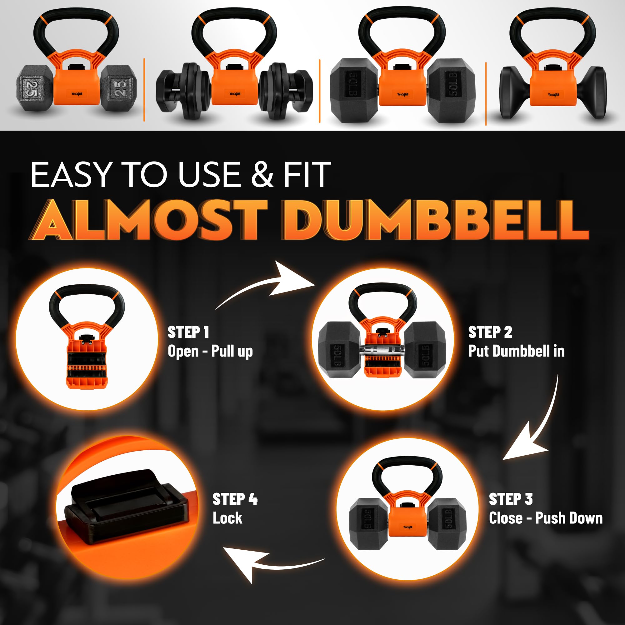 Yes4All Kettle grip, Kettlebells Dumbbell Grip Handle, Convert Dumbbells into Kettlebell, Portable Dumbbell Converter Weight Gri