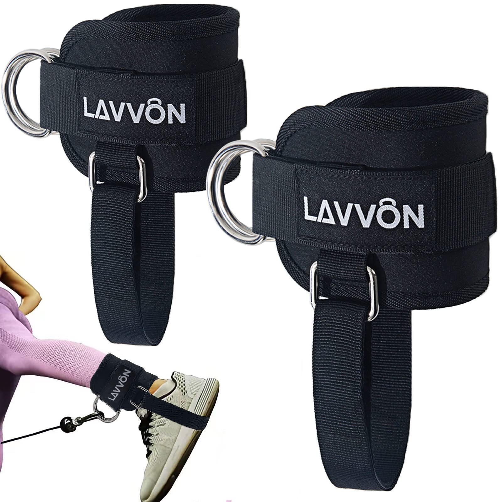 LAVVON Ankle Straps for Cable Machines Kickbacks - Adjustable Comfort Ankle Cable Attachments for Gym Ankle Cuff Cable Machine G